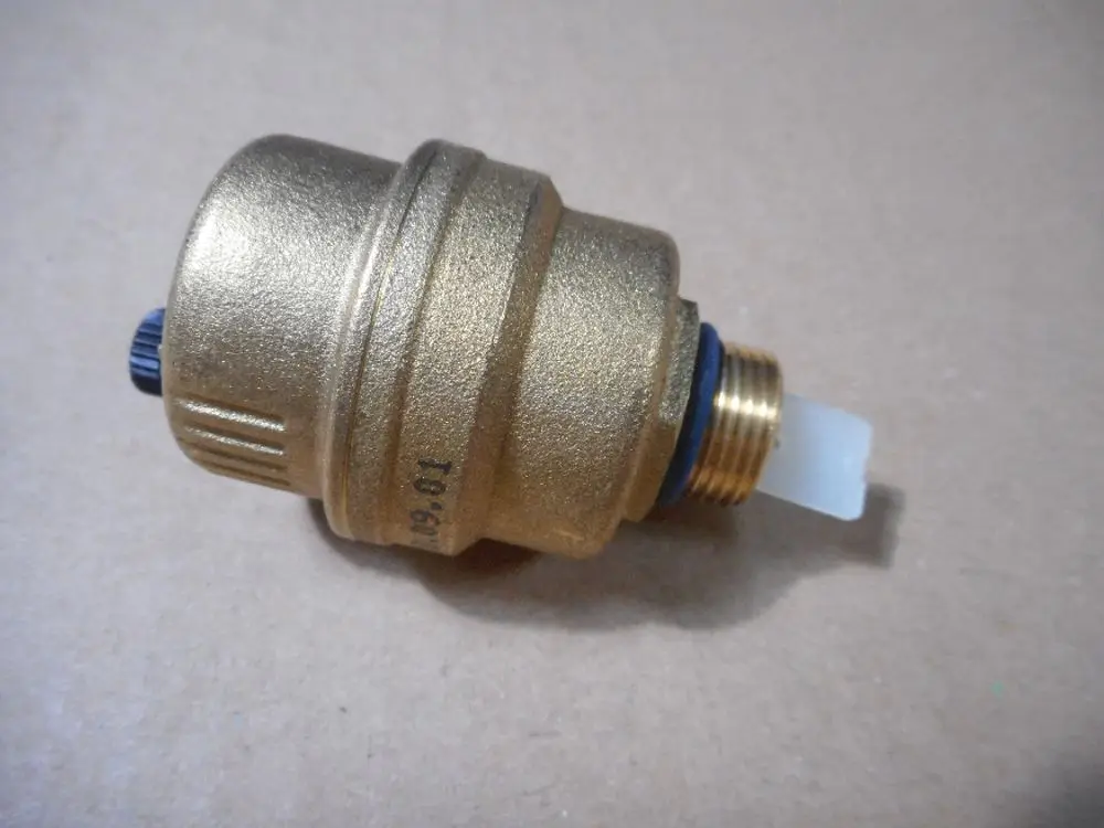 Remeha-Entlüfter in goldener Farbe, mit Gewinde und Kunststoffkomponente. Das Produkt zeigt eine glatte Oberfläche ohne aufgedruckte Maße.